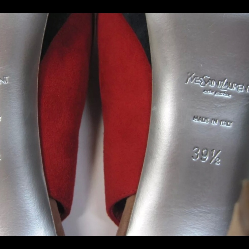 St. Laurent YSL Sling Back Peep Toe Pumps Red - Picture 7 of 7